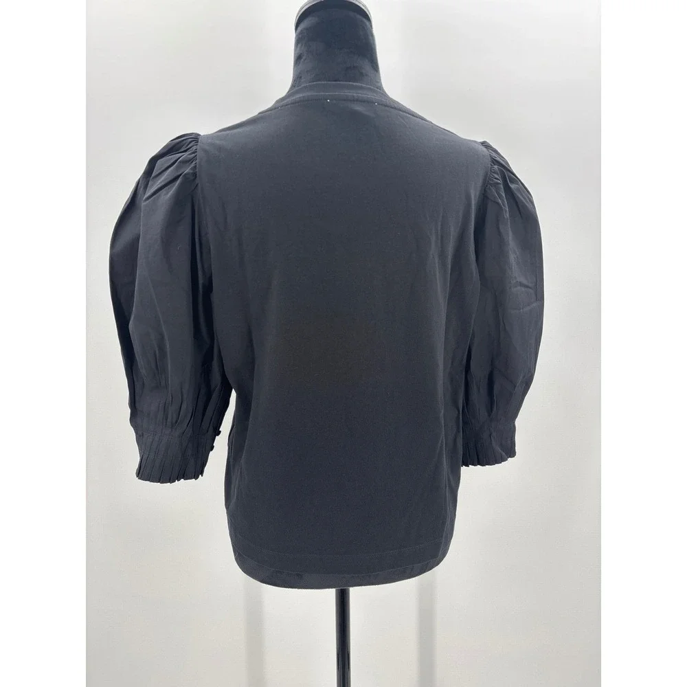 Madewell Black‎ Puff Sleeve Knit Cotton T Shirt Top size M NV971